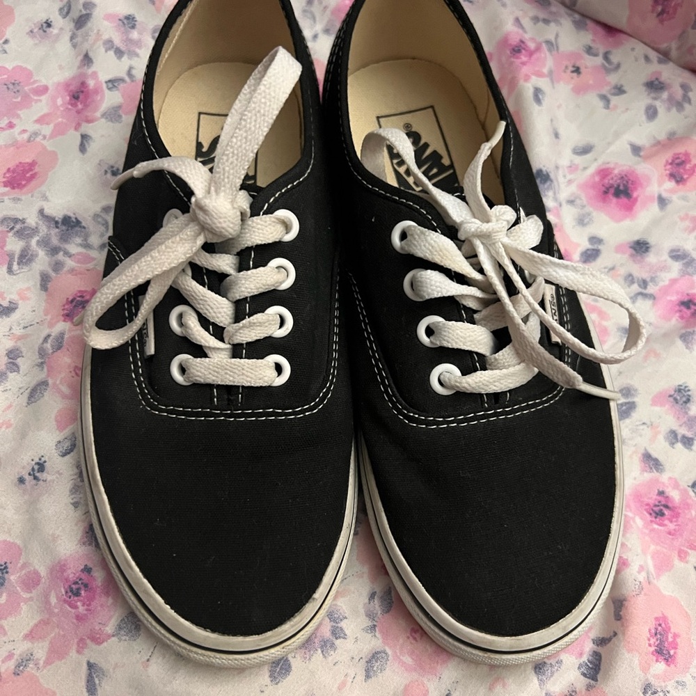 Vans Black Canvas Lace-Up Sneakers with White Laces